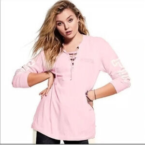 light pink lace up front Victoria's Secret PINK long sleeve shirt size medium